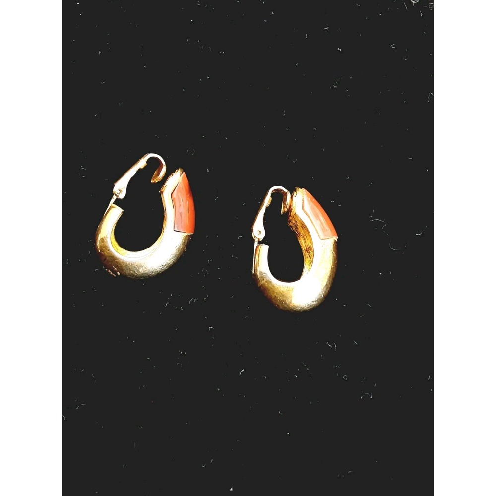 Vintage 1976 Givenchy Paris New York Red Half Hoop Gold Tone Clip Earrings READ